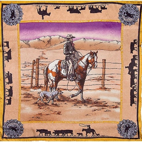 Wyoming Traders Wild Rag Paint Horse Cowboy Tan Anniversary Silk Scarf - 34.5"